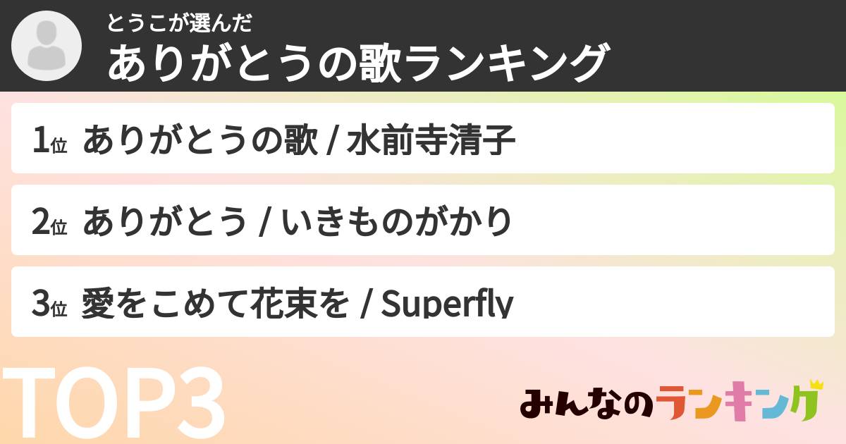 とうこさんの「ありがとうの歌ランキング」