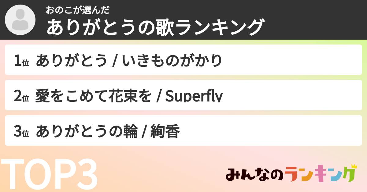 おのこさんの「ありがとうの歌ランキング」