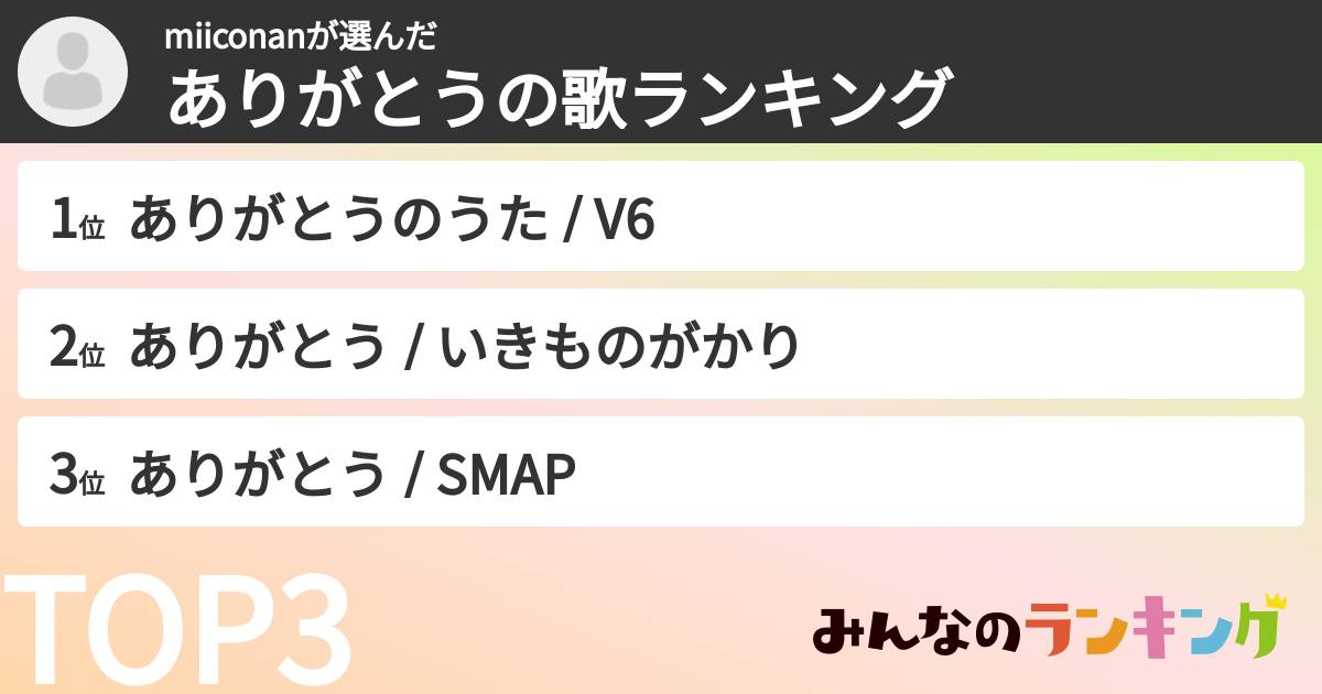 miiconanさんの「ありがとうの歌ランキング」