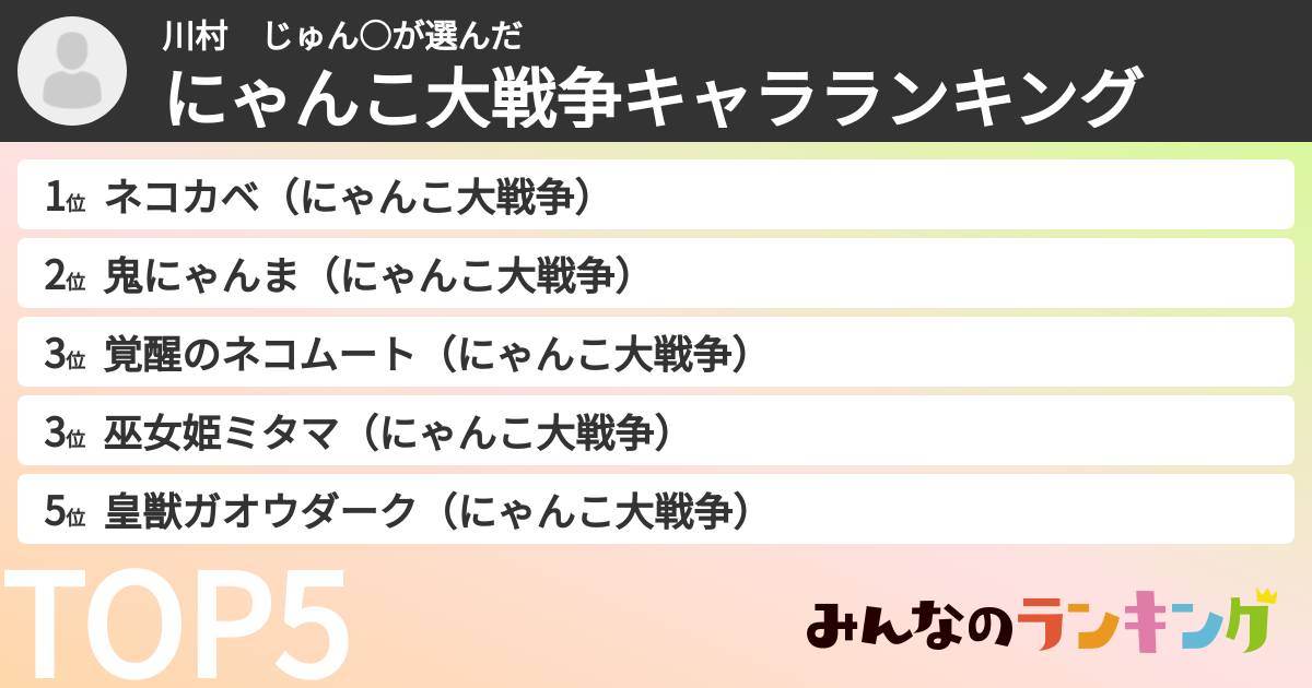 川村　じゅん○さんの「にゃんこ大戦争キャラランキング」