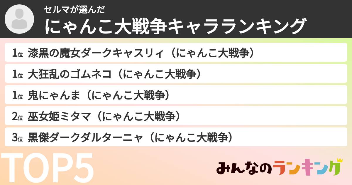 セルマさんの「にゃんこ大戦争キャラランキング」