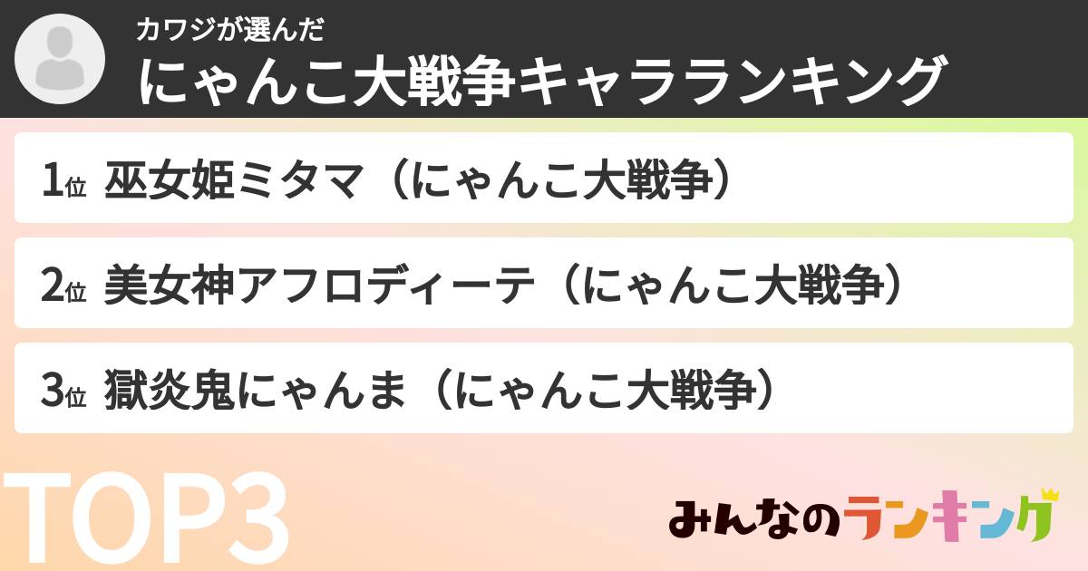 カワジさんの「にゃんこ大戦争キャラランキング」