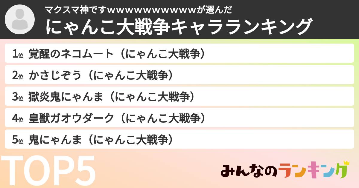 マクスマ神ですwwwwwwwwwwさんの「にゃんこ大戦争キャラランキング」