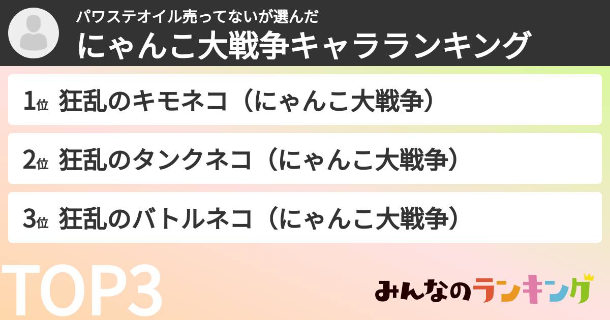 パワステオイル売ってないさんの「にゃんこ大戦争キャラランキング」