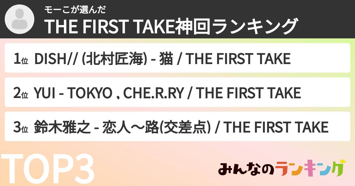 モーこさんの「THE FIRST TAKE神回ランキング」