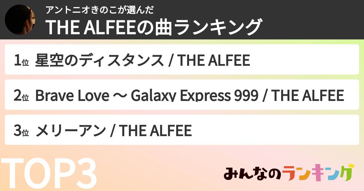 アントニオきのこさんの「THE ALFEEの曲ランキング」