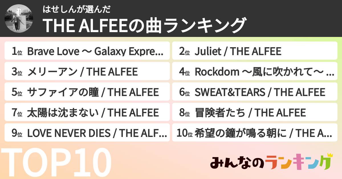 はせしんさんの「THE ALFEEの曲ランキング」