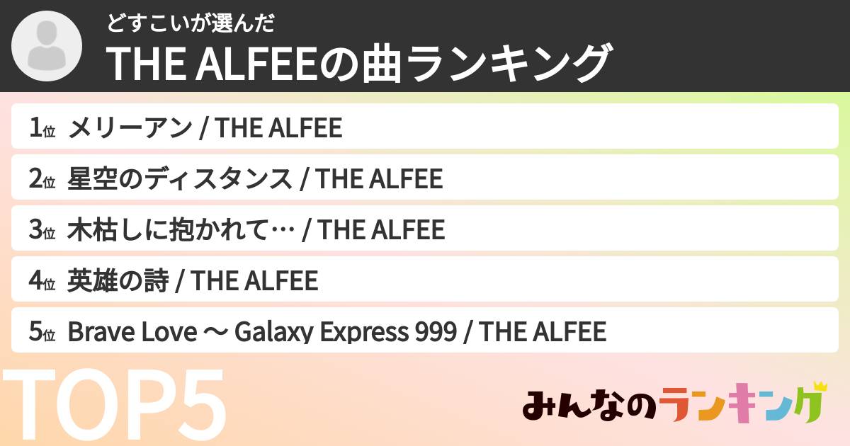 どすこいさんの「THE ALFEEの曲ランキング」