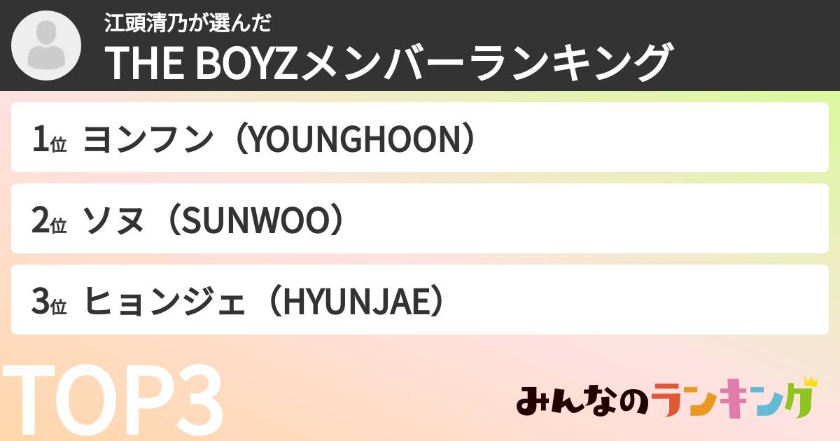 江頭清乃さんの「THE BOYZメンバーランキング」