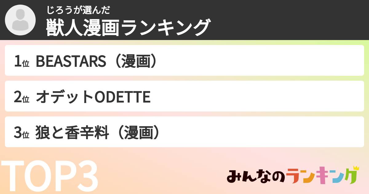 じろうさんの「獣人漫画ランキング」