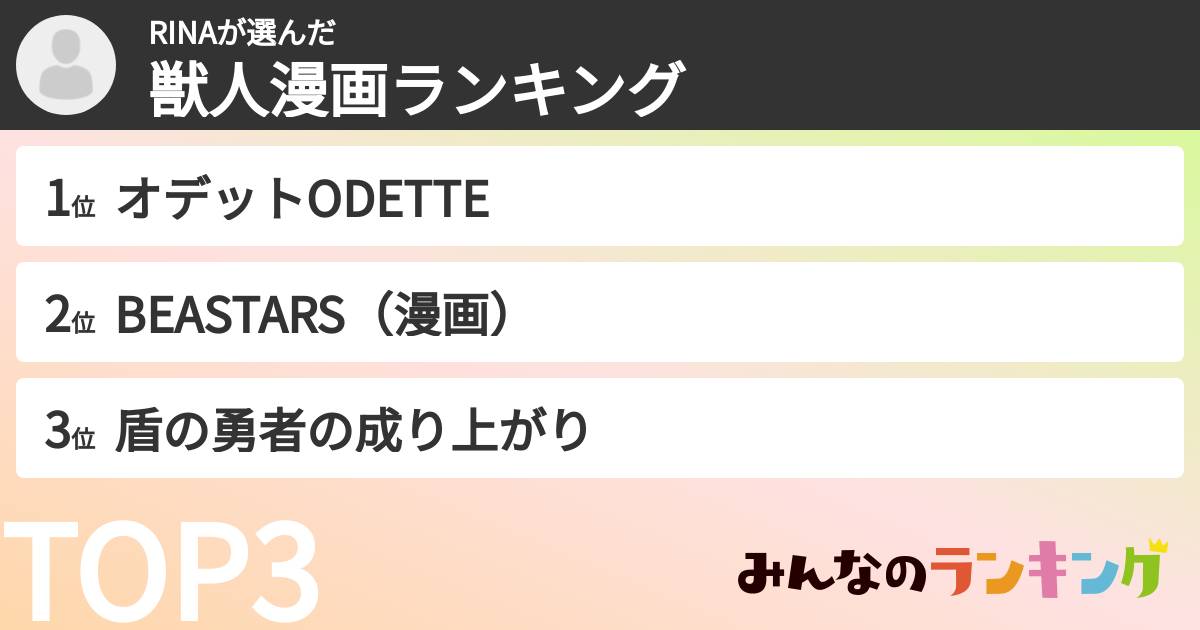 RINAさんの「獣人漫画ランキング」