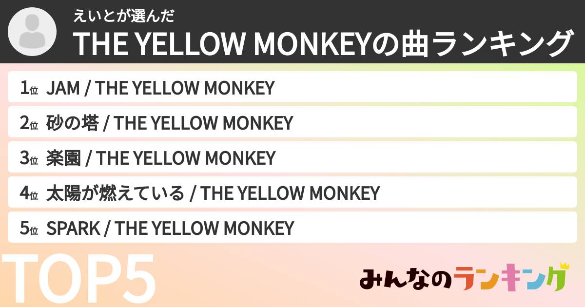えいとさんの「THE YELLOW MONKEYの曲ランキング」