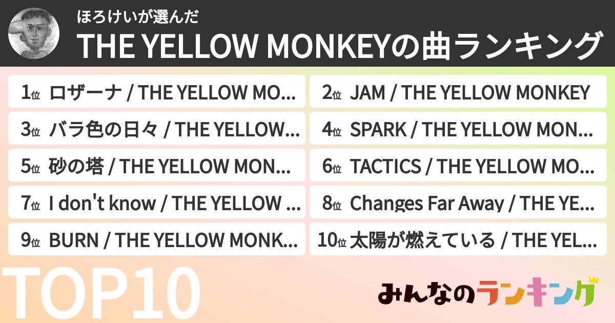ほろけいさんの「THE YELLOW MONKEYの曲ランキング」