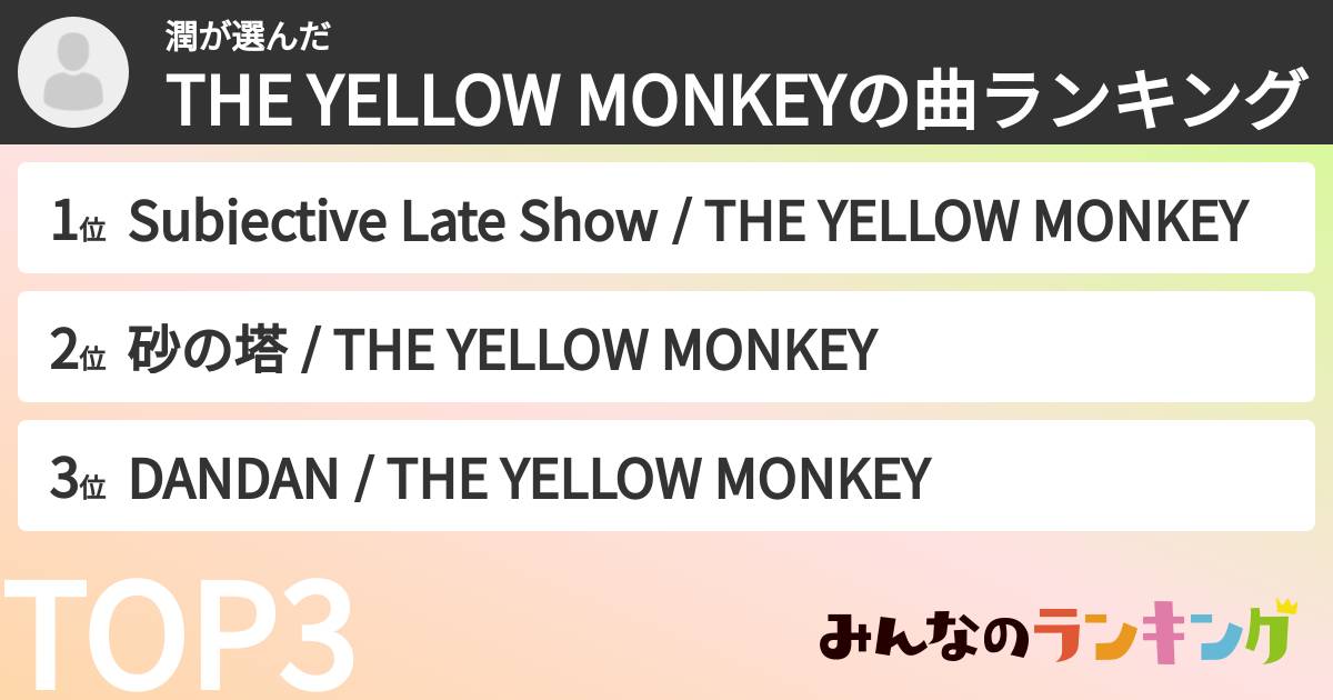 潤さんの「THE YELLOW MONKEYの曲ランキング」