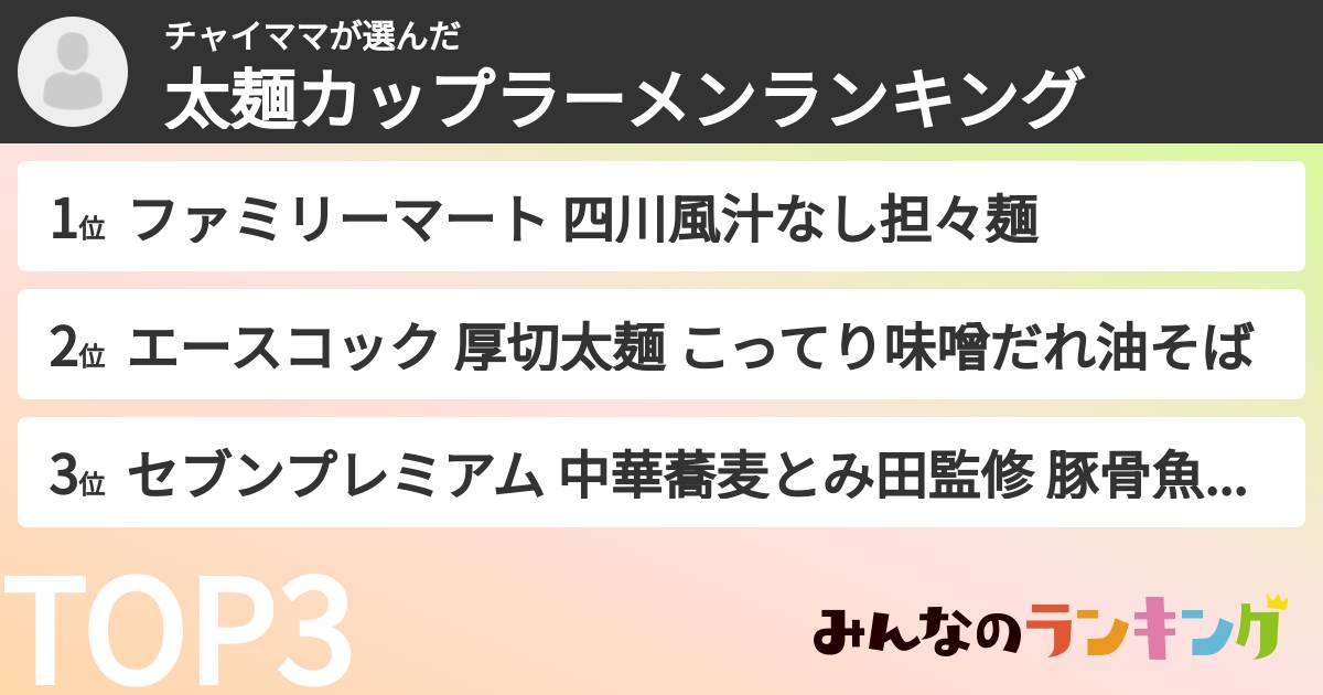 チャイママさんの「太麺カップラーメンランキング」