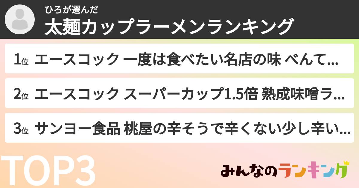 ひろさんの「太麺カップラーメンランキング」