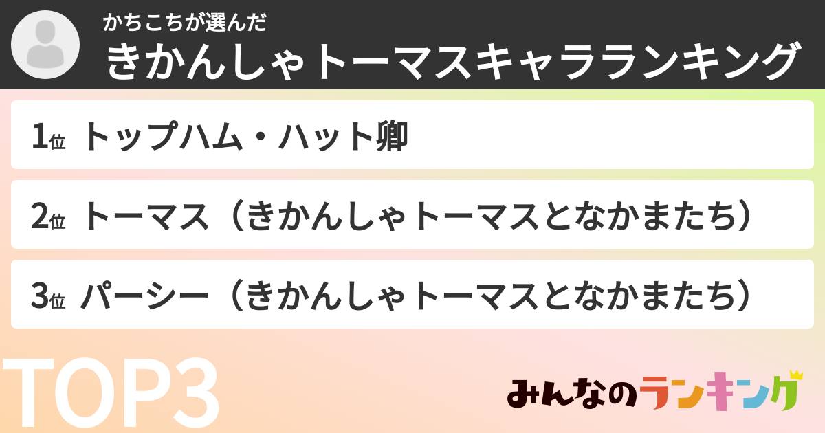 かちこちさんの「きかんしゃトーマスキャラランキング」