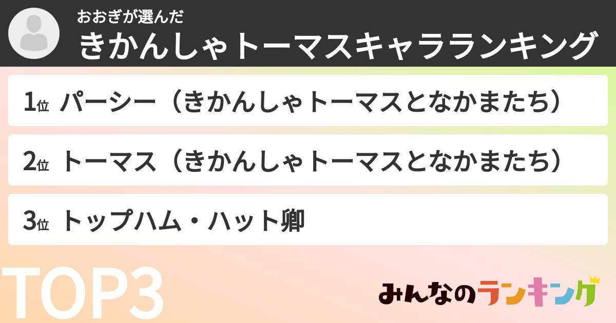 おおぎさんの「きかんしゃトーマスキャラランキング」