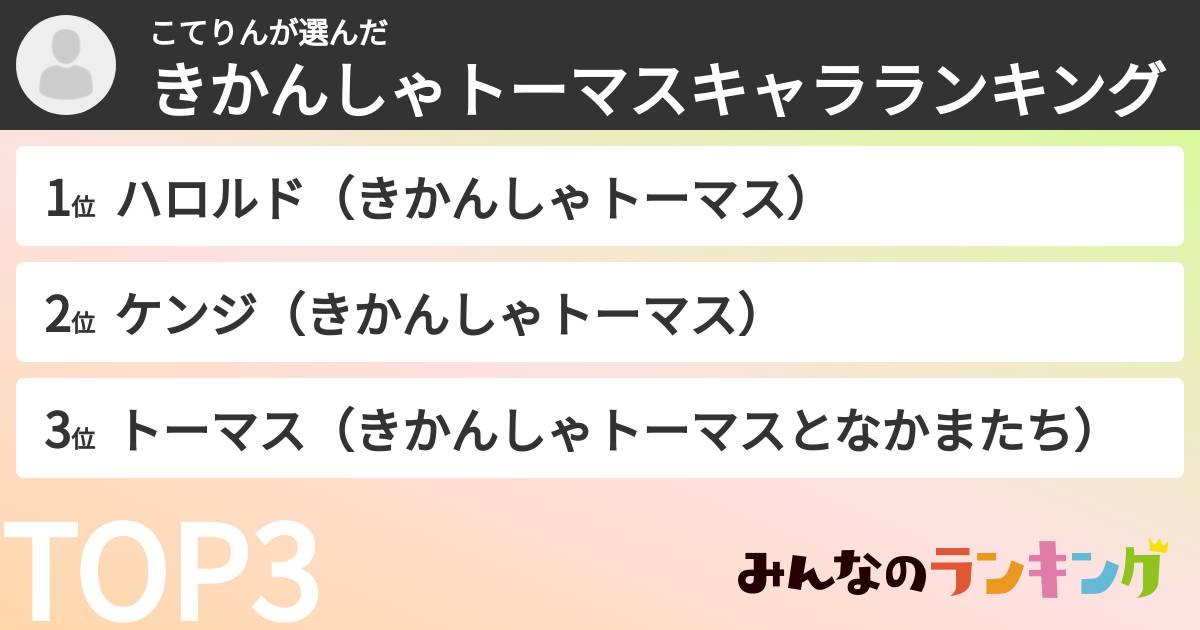 こてりんさんの「きかんしゃトーマスキャラランキング」