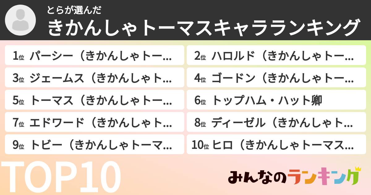 とらさんの「きかんしゃトーマスキャラランキング」