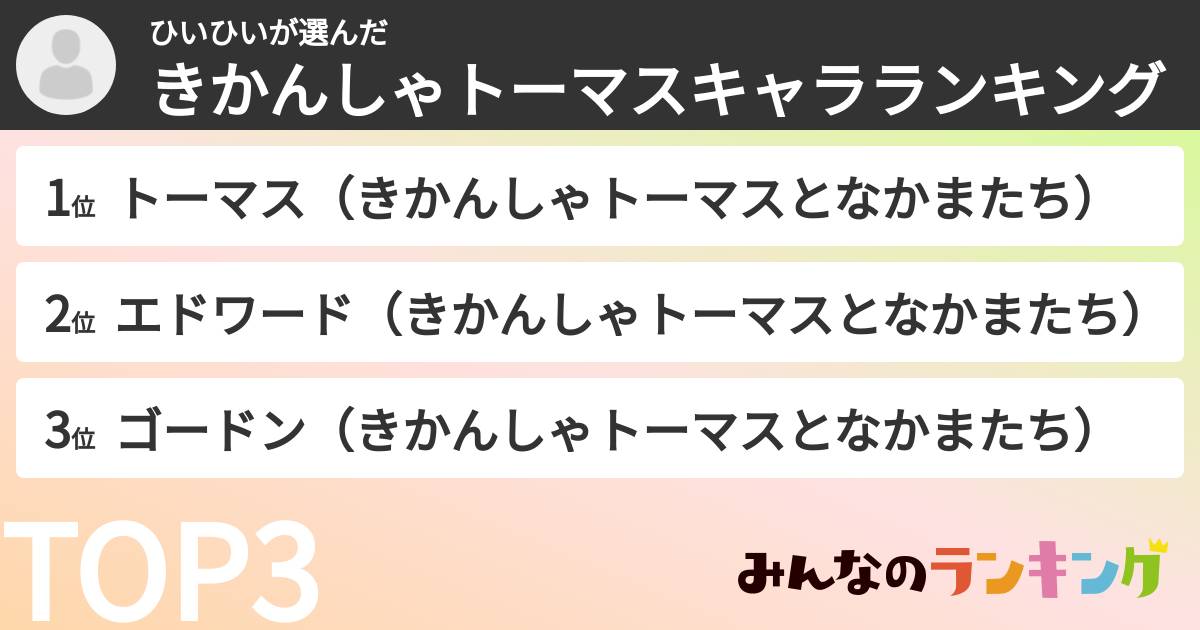 ひいひいさんの「きかんしゃトーマスキャラランキング」
