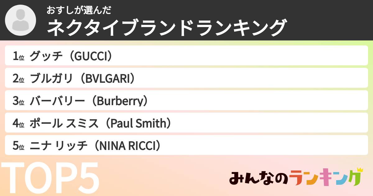 おすしさんの「ネクタイブランドランキング」
