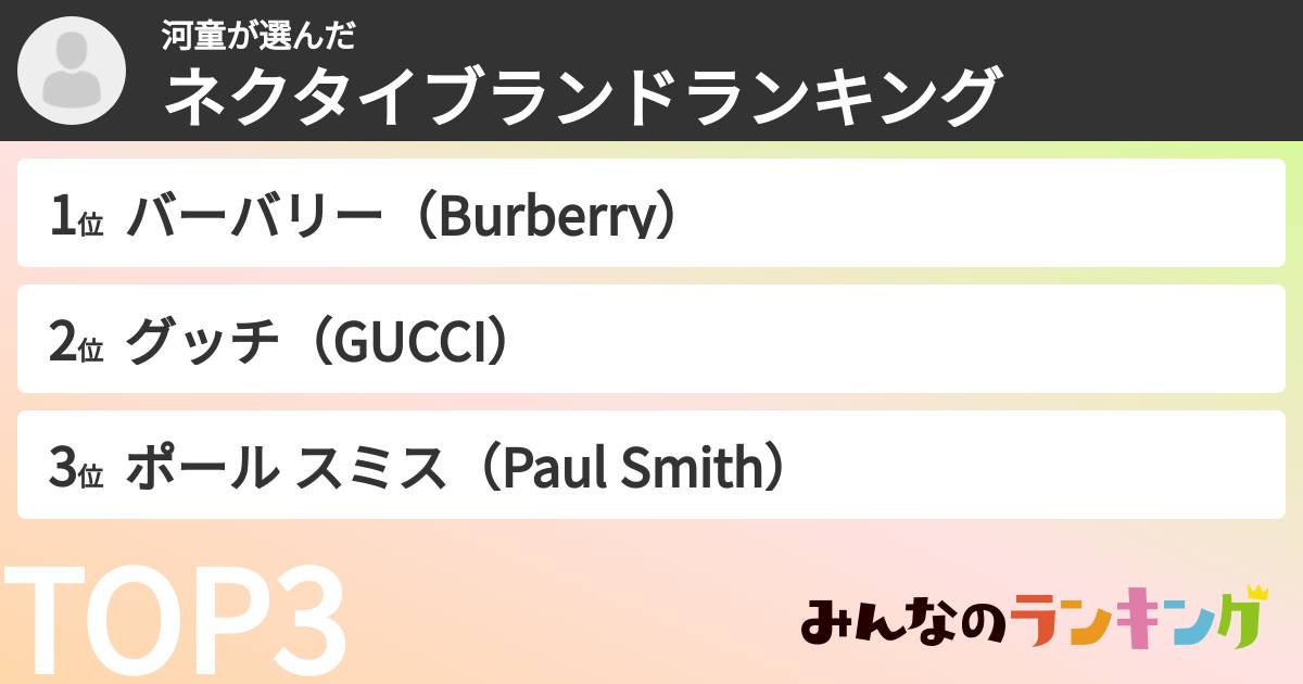 河童さんの「ネクタイブランドランキング」