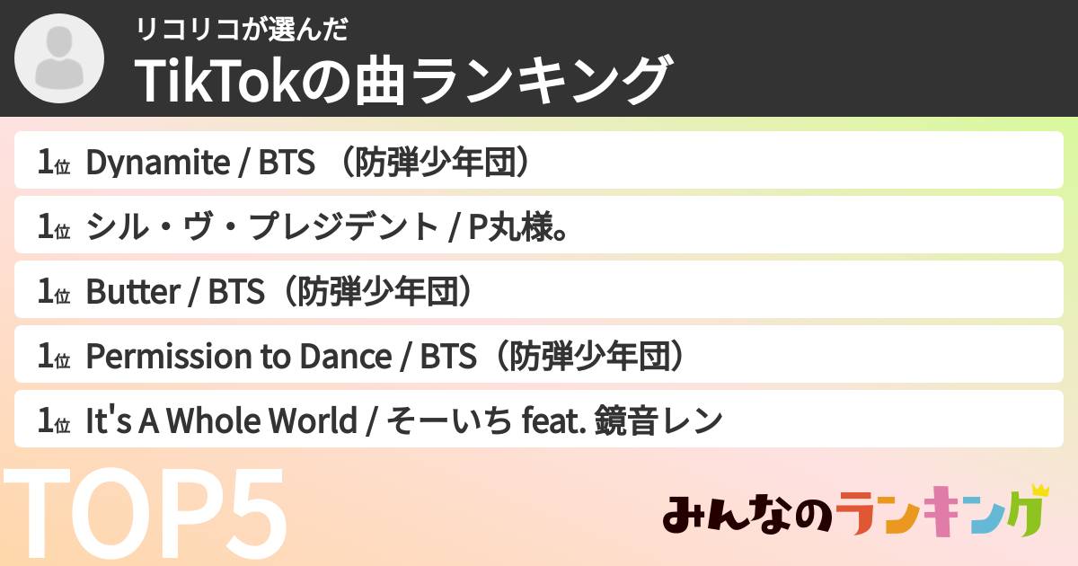 リコリコさんの「TikTokの曲ランキング」