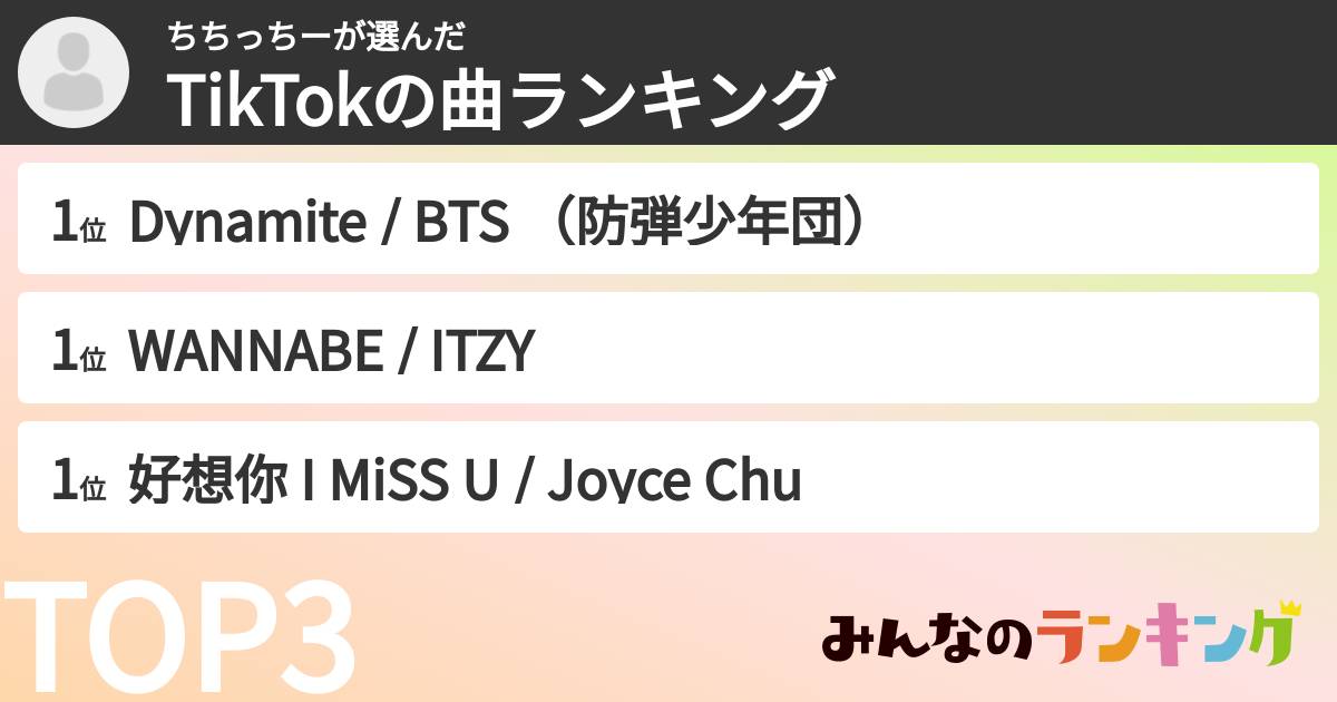 ちちっちーさんの「TikTokの曲ランキング」