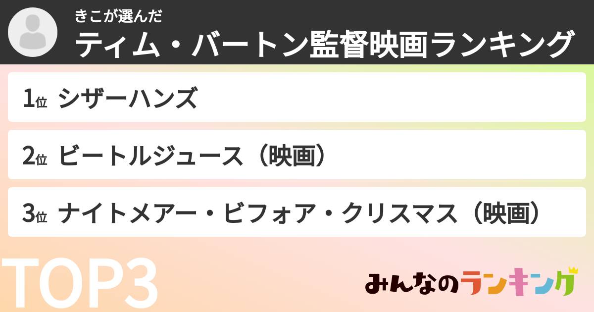 きこさんの「ティム・バートン監督映画ランキング」