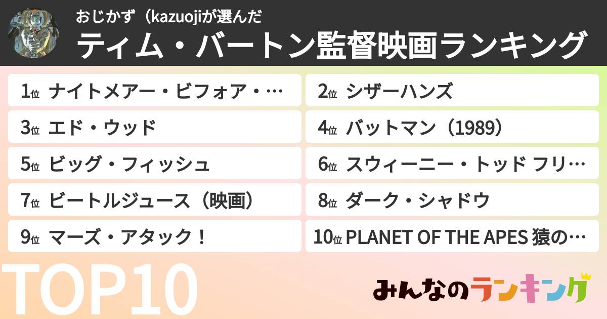 おじかず(kazuojiさんの「ティム・バートン監督映画ランキング」