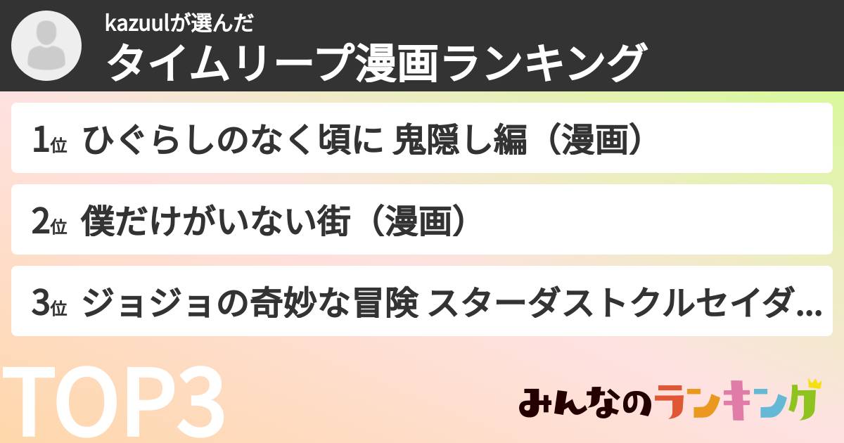 kazuulさんの「タイムリープ漫画ランキング」