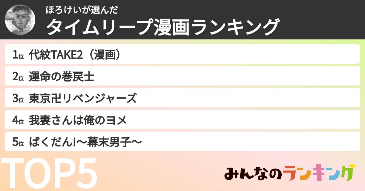 ほろけいさんの「タイムリープ漫画ランキング」