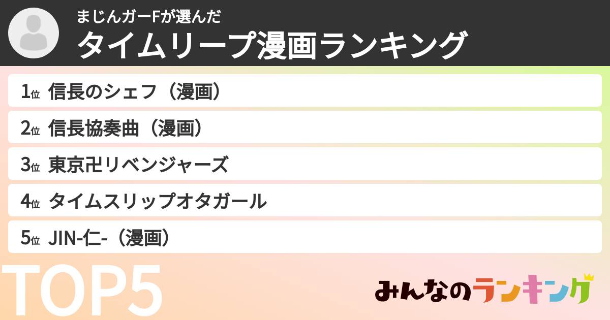 まじんガーFさんの「タイムリープ漫画ランキング」