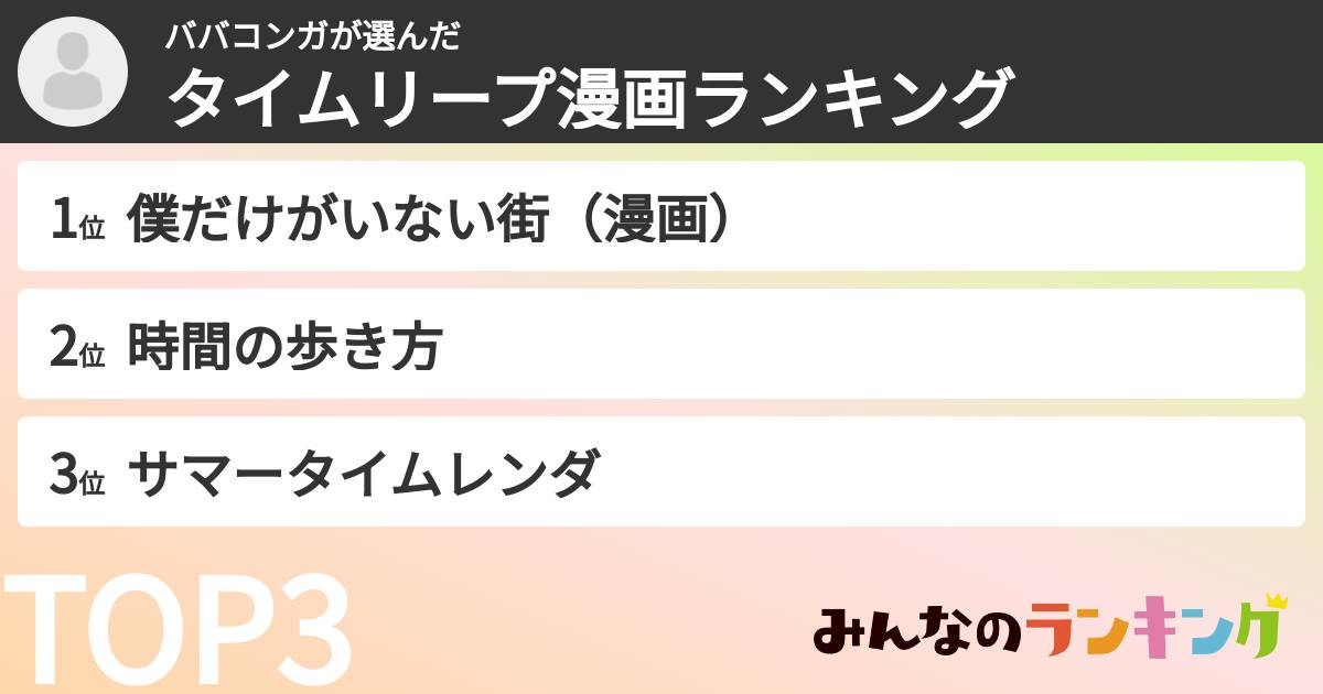 ババコンガさんの「タイムリープ漫画ランキング」