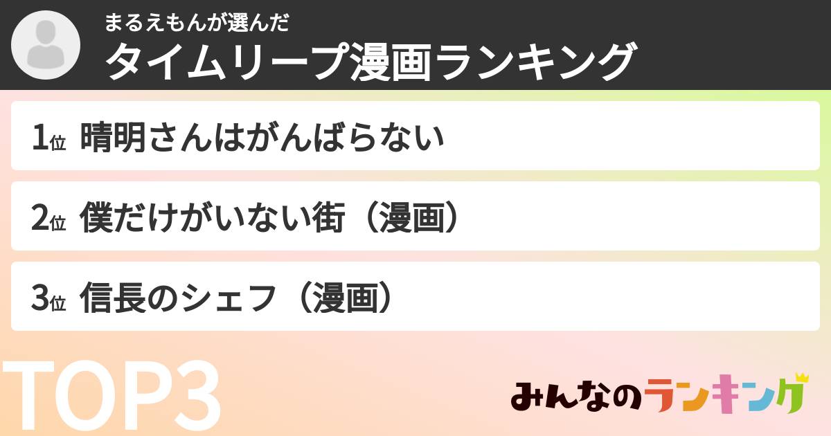 まるえもんさんの「タイムリープ漫画ランキング」