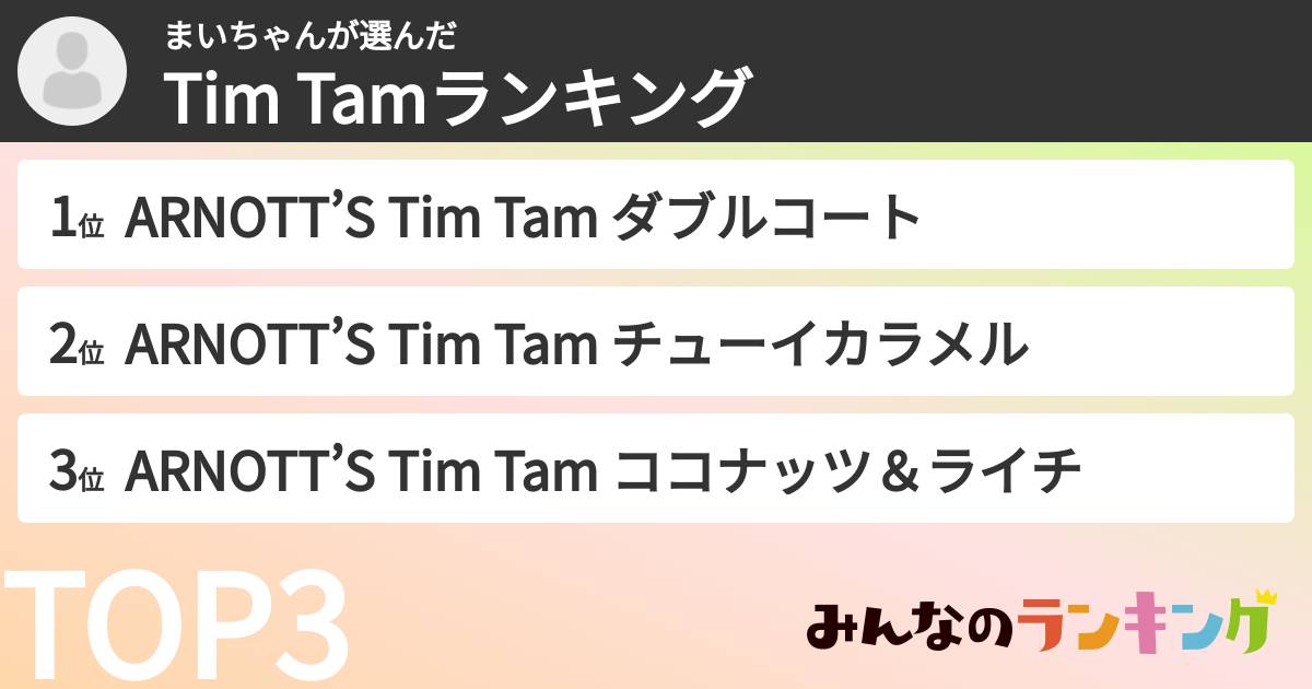 まいちゃんさんの「Tim Tamランキング」