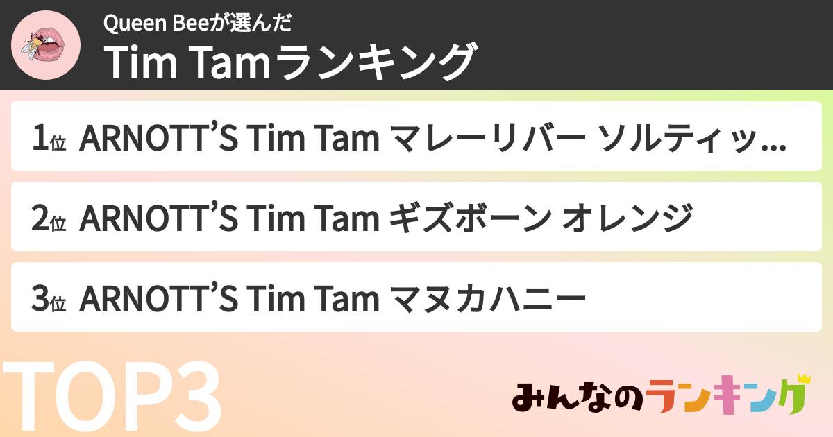 Queen Beeさんの「Tim Tamランキング」