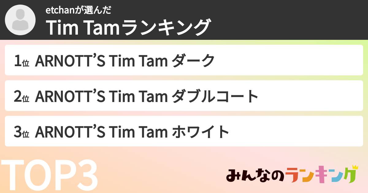 etchanさんの「Tim Tamランキング」