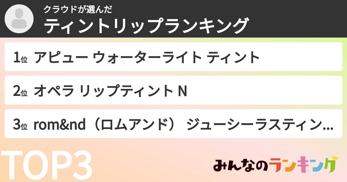 クラウドさんの「ティントリップランキング」
