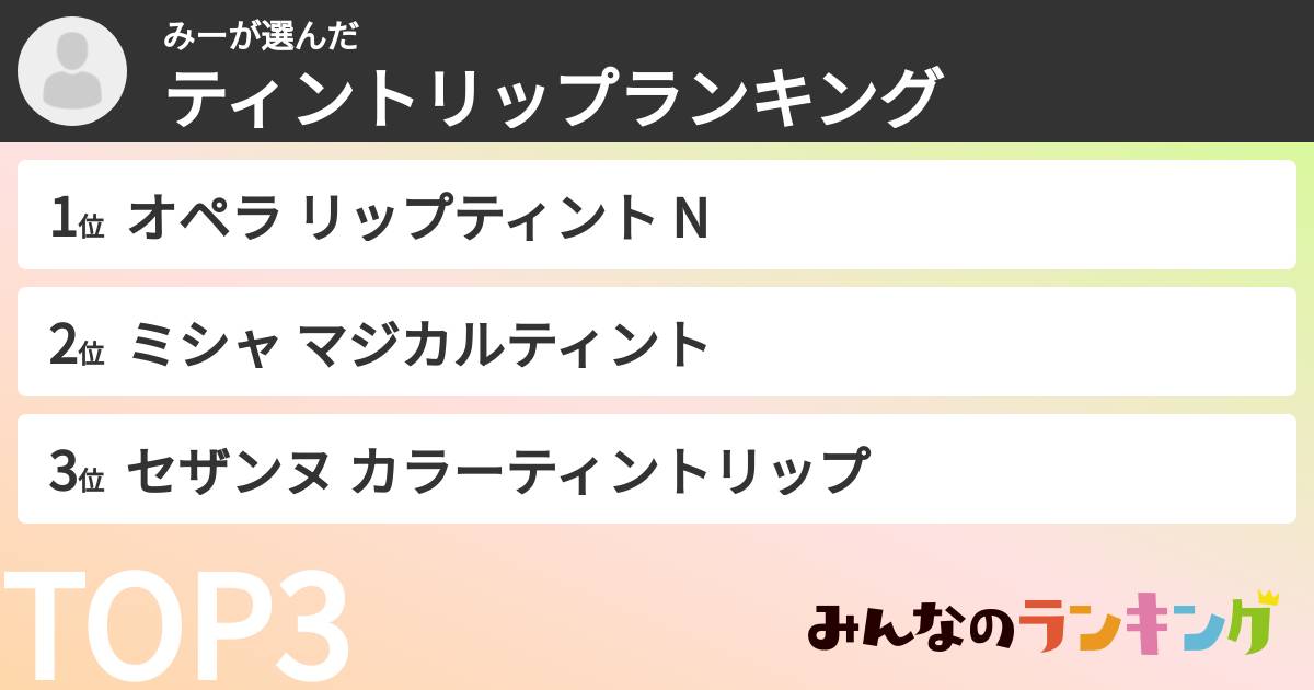 みーさんの「ティントリップランキング」