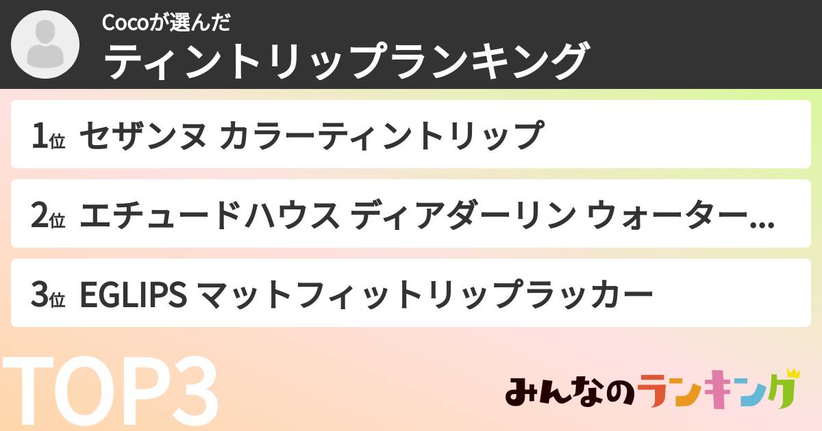 Cocoさんの「ティントリップランキング」