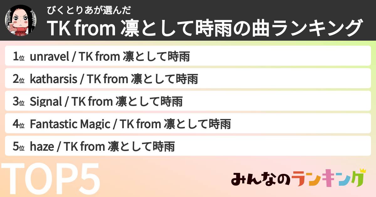 びくとりあさんの「TK from 凛として時雨の曲ランキング」