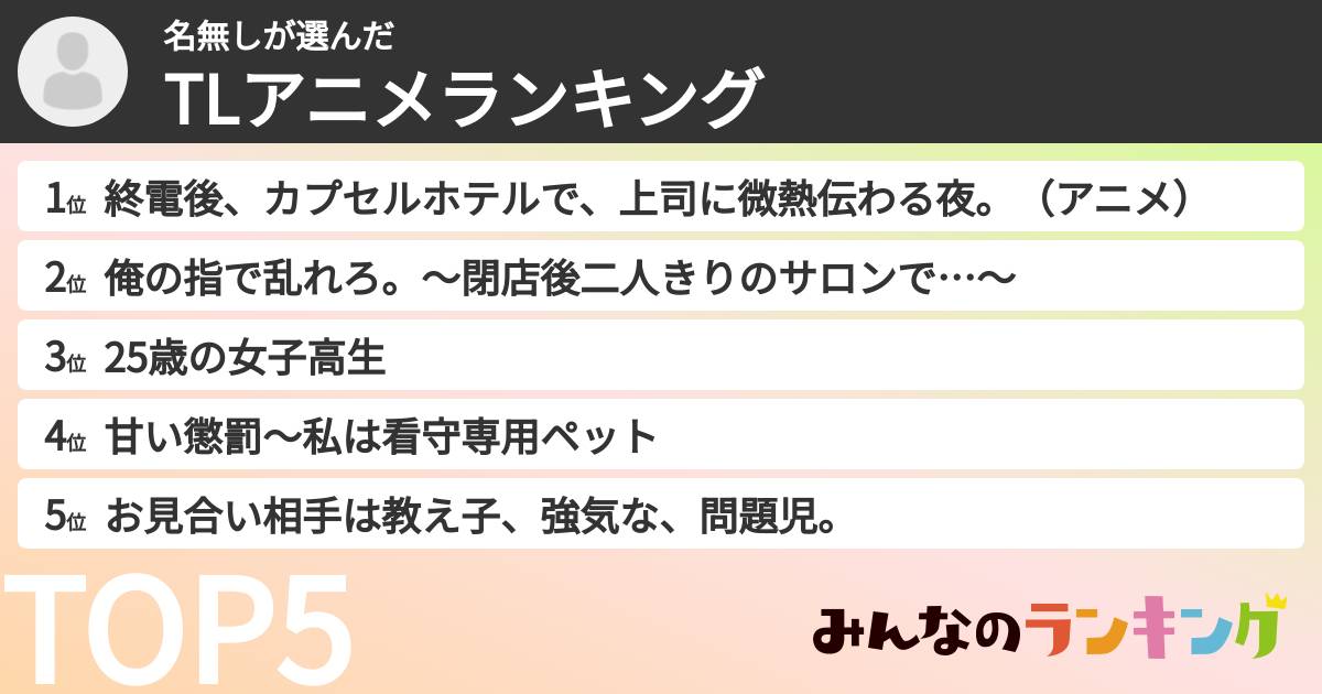 名無しさんの「TLアニメランキング」