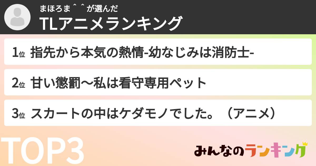 まほろま^^さんの「TLアニメランキング」