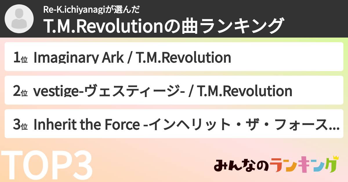 Re-K.ichiyanagiさんの「T.M.Revolutionの曲ランキング」