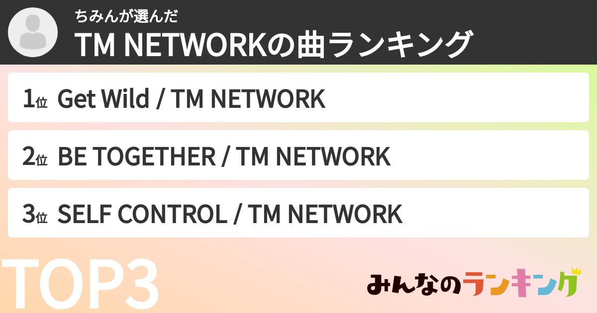 ちみんさんの「TM NETWORKの曲ランキング」