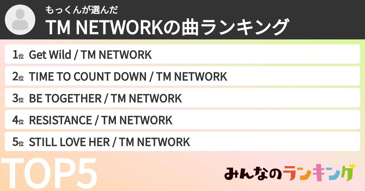 もっくんさんの「TM NETWORKの曲ランキング」