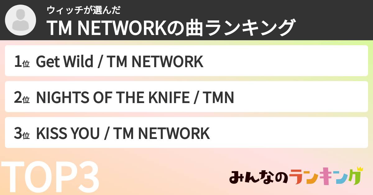 ウィッチさんの「TM NETWORKの曲ランキング」