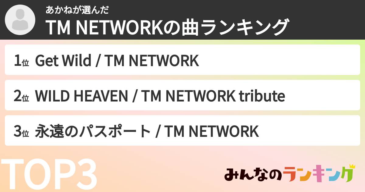 あかねさんの「TM NETWORKの曲ランキング」
